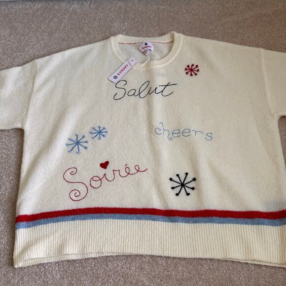 Sundry Sweaters - NWT SUNDRY Salut Cheers Soirée Embroidered Sweater Ivory Size Small